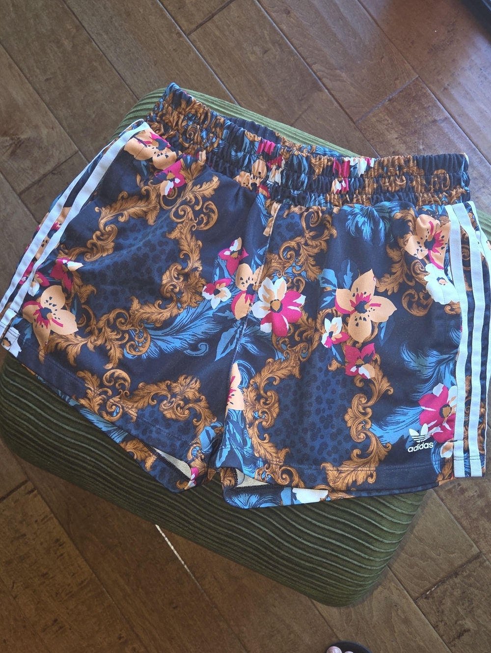 adidas / HER Studio London Shorts with Gold Baroque and Pink Floral Accents